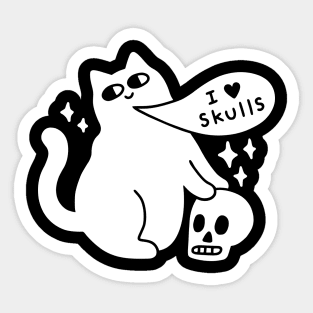 I Love Skulls Cat Sticker